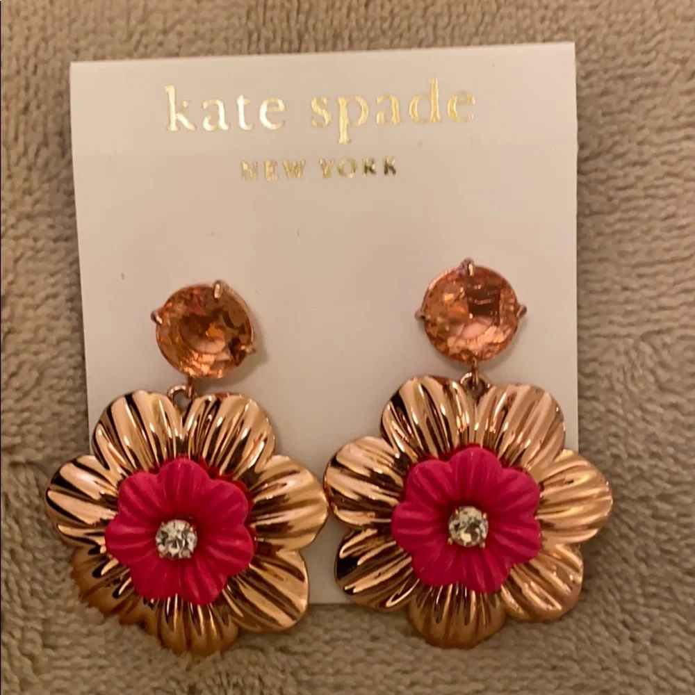 Kate Spade Pink Gold Floral Drop Earrings